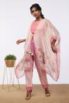 Soup By Sougat Paul_Pink Top And Bottom  Silk & Jacket  Shimmer Floral Print & Kaftan & Pant Set _Online_at_Aza_Fashions