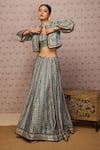 Buy_Soup by Sougat Paul_Blue Silk And Embroidery Sarouk & Sequin Jacket Band Lehenga Set _at_Aza_Fashions