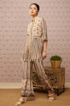 Buy_Soup by Sougat Paul_Beige Crepe And Embroidery Sarouk & Sequin Band Kurta & Palazzo Set _Online_at_Aza_Fashions