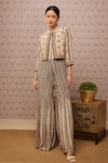 Buy Soup By Sougat Paul Beige Crepe Sarouk Print And Sequin Jacket Collar, Jumpsuit Round With at Aza Fashions Buy_Soup By Sougat Paul_Beige Crepe Sarouk Print And Sequin Jacket Collar, Jumpsuit Round With _at_Aza_Fashions