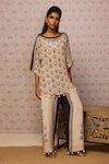 Buy_Soup by Sougat Paul_Beige Crepe And Embroidery Sarouk & Sequin Boat Tunic & Palazzo Set _at_Aza_Fashions