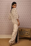 Buy_Soup by Sougat Paul_Beige Crepe And Embroidery Sarouk & Sequin Boat Tunic & Palazzo Set _Online_at_Aza_Fashions