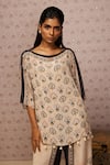 Shop_Soup by Sougat Paul_Beige Crepe And Embroidery Sarouk & Sequin Boat Tunic & Palazzo Set _Online_at_Aza_Fashions