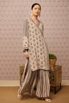 Soup by Sougat Paul_Beige Crepe And Embroidery Sarouk & Angrakha Kurta & Palazzo Set _Online_at_Aza_Fashions