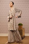 Buy_Soup by Sougat Paul_Beige Crepe And Embroidery Sarouk & Angrakha Kurta & Palazzo Set _Online_at_Aza_Fashions