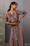 Soup by Sougat Paul_Multi Color Crepe And Embroidery Floral & Ikaya Stripe Maxi Dress _Online_at_Aza_Fashions