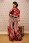 Shop_Soup by Sougat Paul_Red Crepe Jumpsuit With Printed Jacket_at_Aza_Fashions