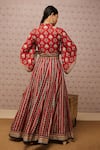 Shop_Soup by Sougat Paul_Red Silk Printed Sarouk Jacket Mandarin Collar Embroidered Lehenga Set_at_Aza_Fashions