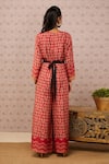 Shop_Soup By Sougat Paul_Red Satin Bandhej V Neck Print Jumpsuit _at_Aza_Fashions