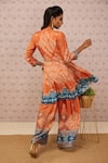 Shop_Soup by Sougat Paul_Orange Cotton Silk Printed Bandhej V Neck Kurta And Pant Set _at_Aza_Fashions