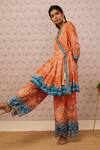 Buy_Soup by Sougat Paul_Orange Cotton Silk Printed Bandhej V Neck Kurta And Pant Set _Online_at_Aza_Fashions