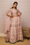 Buy_Soup by Sougat Paul_Pink Silk Embroidery Sarouk Jacket Open Cape Lehenga Set _at_Aza_Fashions