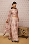 Soup by Sougat Paul_Pink Silk Embroidery Sarouk Jacket Open Cape Lehenga Set _Online_at_Aza_Fashions