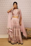 Buy_Soup by Sougat Paul_Pink Silk Embroidery Sarouk Jacket Open Cape Lehenga Set _Online_at_Aza_Fashions