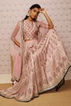 Shop_Soup by Sougat Paul_Pink Silk Embroidery Sarouk Jacket Open Cape Lehenga Set _Online_at_Aza_Fashions