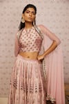 Soup by Sougat Paul_Pink Silk Embroidery Sarouk Jacket Open Cape Lehenga Set _at_Aza_Fashions