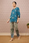 Soup by Sougat Paul_Green Cotton Silk Printed Bandhej Shirt Collar Top And Pant Set _Online_at_Aza_Fashions