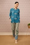 Shop_Soup by Sougat Paul_Green Cotton Silk Printed Bandhej Shirt Collar Top And Pant Set _Online_at_Aza_Fashions