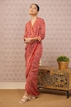 Soup by Sougat Paul_Red Cotton Silk Printed Bandhej V Neck Draped Dress _Online_at_Aza_Fashions