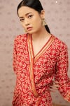 Buy_Soup by Sougat Paul_Red Cotton Silk Printed Bandhej V Neck Draped Dress _Online_at_Aza_Fashions