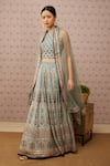 Buy_Soup by Sougat Paul_Blue Silk Embroidery Sarouk Jacket Open Cape Lehenga Set _at_Aza_Fashions