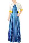 Buy_Soup by Sougat Paul_Blue Round Striped Dress With Printed Jacket For Women_at_Aza_Fashions