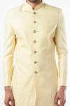 Spring Break_Yellow Polyester Cotton Mandarin Collar Sherwani Set_Online_at_Aza_Fashions