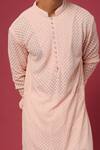 Buy_Spring Break_Pink Polyester Cotton Lucknowi Embroidered Kurta Set_Online_at_Aza_Fashions