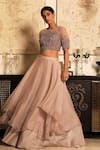 Shop_COUTURE BY NIHARIKA_Pink Organza Round Skirt With Embroidered Blouse  _at_Aza_Fashions