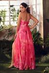 Shop_Suruchi Parakh_Pink Habutai Silk Floral Asymmetric One Shoulder Gown For Women_at_Aza_Fashions