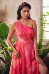 Suruchi Parakh_Pink Habutai Silk Floral Asymmetric One Shoulder Gown For Women_Online_at_Aza_Fashions