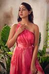 Buy_Suruchi Parakh_Pink Habutai Silk Floral Asymmetric One Shoulder Gown For Women_Online_at_Aza_Fashions
