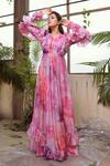 Buy_Suruchi Parakh_Pink Habutai Silk Ruffle Gown_at_Aza_Fashions