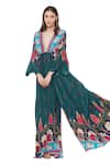 Limerick by Abirr N' Nanki_Green Crepe Printed Moroccan Deep V Neck Spruce Jumpsuit _Online_at_Aza_Fashions