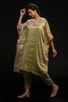 Buy_ADITYA SIKAND_Green 40 % Cotton Plain V Neck Kaftan Tunic And Pant Set _at_Aza_Fashions