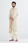 Buy_Megha Bansal_White Lycra, Matka , Organza, Badaami Akal Vrit Sherwani Set _Online_at_Aza_Fashions