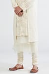 Shop_Megha Bansal_White Lycra, Matka , Organza, Badaami Akal Vrit Sherwani Set _Online_at_Aza_Fashions