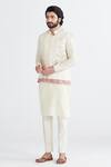 Shop_Megha Bansal_Beige Matka , Handloom Cotton, Chanderi Hans Bundi And Kurta Set _Online_at_Aza_Fashions