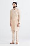 Buy_Megha Bansal_Peach Cotton Silk Aarav Kurta Set_at_Aza_Fashions