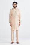 Shop_Megha Bansal_Peach Cotton Silk Aarav Kurta Set_at_Aza_Fashions