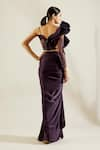 Shop_Adaara Couture_Purple Raw Silk Asymmetric Embellished One Shoulder Saree Gown _at_Aza_Fashions