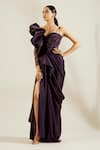 Buy_Adaara Couture_Purple Raw Silk Asymmetric Embellished One Shoulder Saree Gown _Online_at_Aza_Fashions