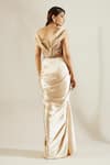 Shop_Adaara Couture_Beige Net V Neck Embellished Saree Gown _at_Aza_Fashions