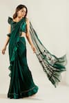 Buy_Adaara Couture_Green Raw Silk Asymmetric Embellished Pre-draped Saree With Blouse _at_Aza_Fashions