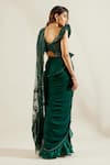 Shop_Adaara Couture_Green Raw Silk Asymmetric Embellished Pre-draped Saree With Blouse _at_Aza_Fashions