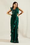 Adaara Couture_Green Raw Silk Asymmetric Embellished Pre-draped Saree With Blouse _Online_at_Aza_Fashions