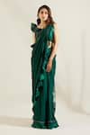 Shop_Adaara Couture_Green Raw Silk Asymmetric Embellished Pre-draped Saree With Blouse _Online_at_Aza_Fashions