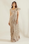 Buy_Adaara Couture_Grey Raw Silk Asymmetric Embellished Saree Gown_Online_at_Aza_Fashions