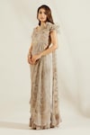 Shop_Adaara Couture_Grey Raw Silk Asymmetric Embellished Saree Gown_Online_at_Aza_Fashions