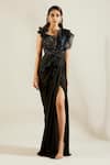 Buy_Adaara Couture_Black Glass Organza Asymmetric Embellished Saree Gown _at_Aza_Fashions